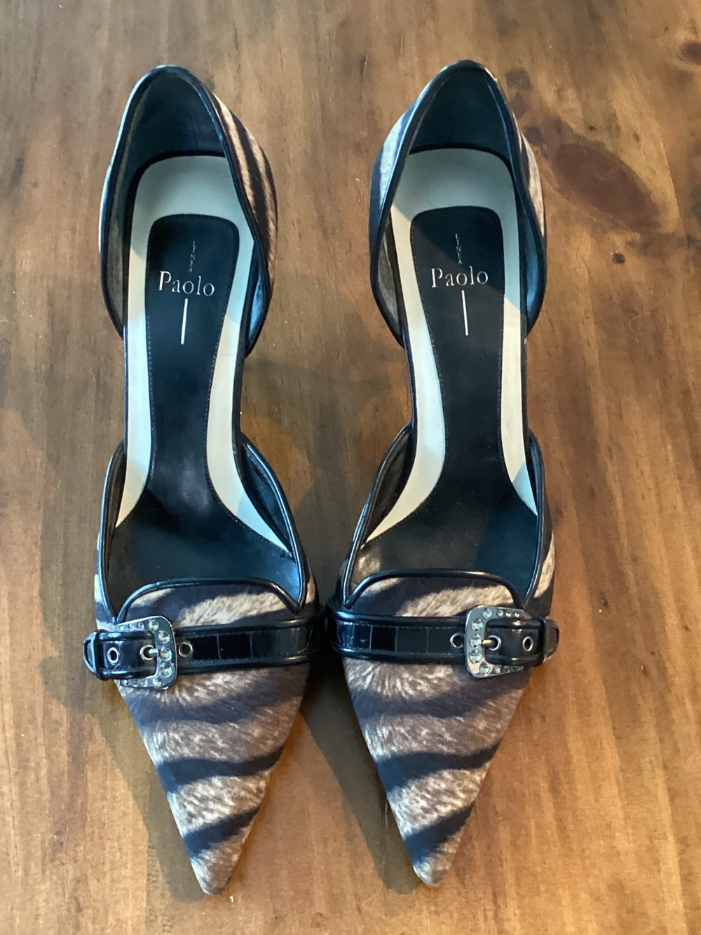 Paolo Brown and Black Animal Print D'Orsay Pumps with Buckle